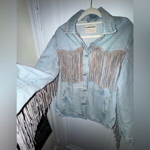NWOT - We The Free Free People Denim Fringe Oversized Jacket
